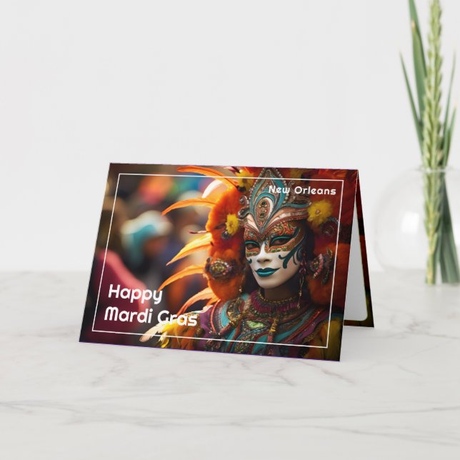 💚💜💛Turquoise Elegance: Mardi Gras Radiance Card (Front)