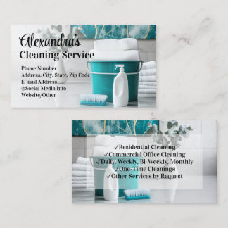Turquoise Elegant Cleaning Service Housekeeping Business Card