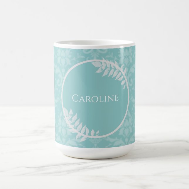 Turquoise Élégant Damas Personnalisé Café Mug (Centre)
