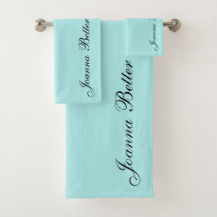 Turquoise Elegant Handwritten Name Signature  Bath Towel Set