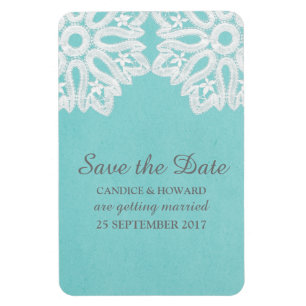 Turquoise Elegant Lace Save the Date Flexi Magnet