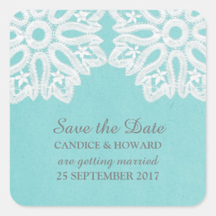 Turquoise Elegant Lace Save the Date Stickers