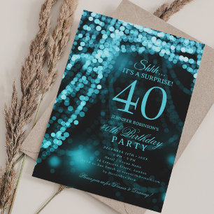 Turquoise   Elegant Surprise 40th Birthday Party  Invitation