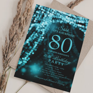 Turquoise   Elegant Surprise 80th Birthday Party  Invitation
