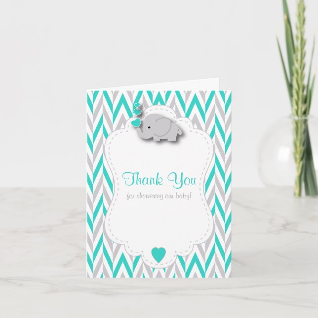 Turquoise Elephant Baby Shower Thank You (Front)