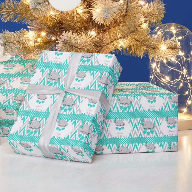 Turquoise  Elephant Baby Shower Wrapping Paper (Holidays)