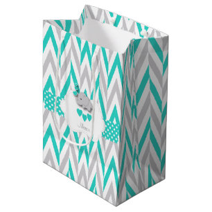 Turquoise Elephant Design - Baby Boy Shower Medium Gift Bag