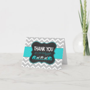Turquoise Elephants baby shower merci notes