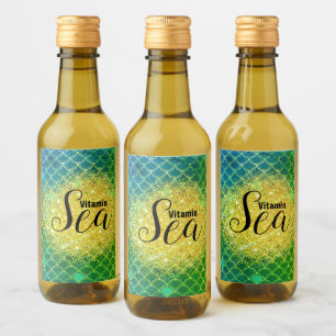 Turquoise Emerald Mermaid Scales Customizable Wine Label