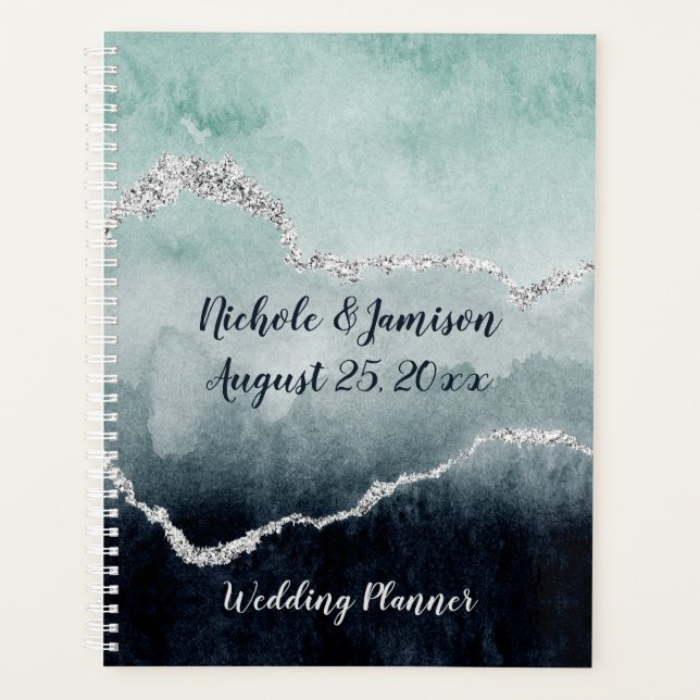 Turquoise, Emerald, Navy et Silver Geode Agate Mar (Devant)