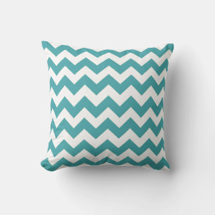 Turquoise et blanc Chevron ZigZag Coussin rayé