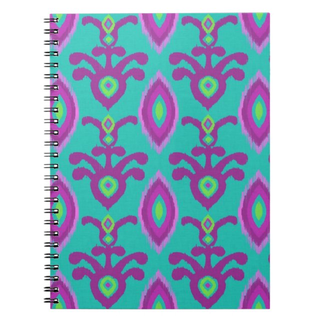Turquoise et carnet pourpre de conception d'Ikat (Devant)