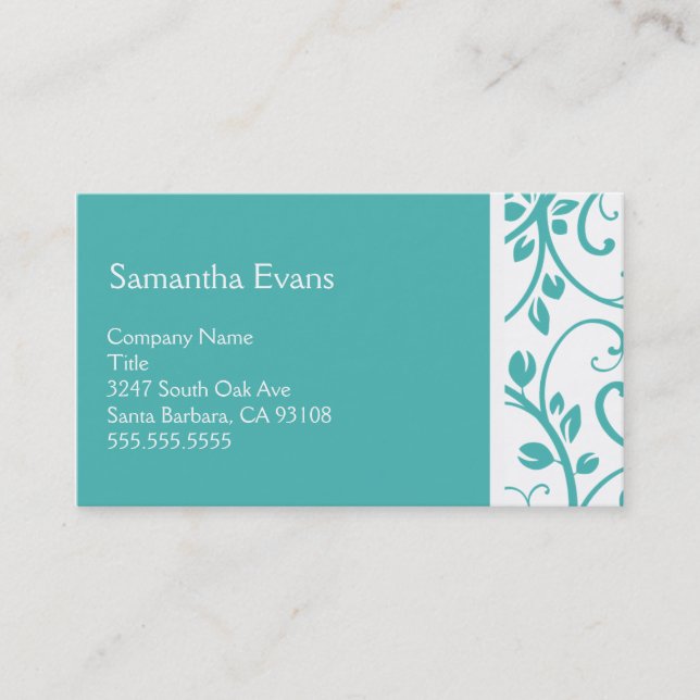 Turquoise et carte de visite floral blanc de vigne (Devant)