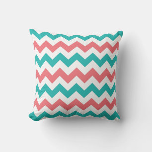 Turquoise et Coral Chevron Zig Zag Coussin rayé