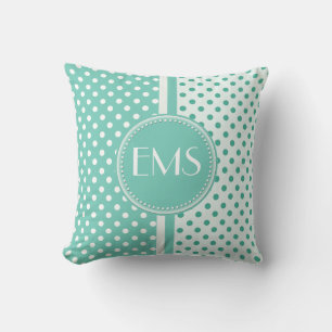 Turquoise et coussin blanc de monogramme de point