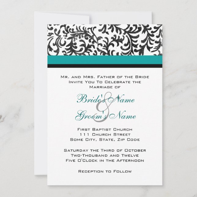 Turquoise et Faire-part de mariage noir (Devant)