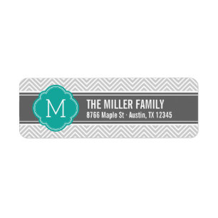 Turquoise et Grey Chevron Monogram Adresse de reto