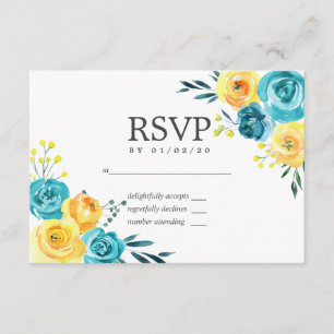 Turquoise et Jaune Floral Mariage RSVP