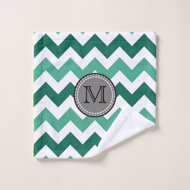 Turquoise et Mint Chevron Zigzag Monogram (Gant de toilette)