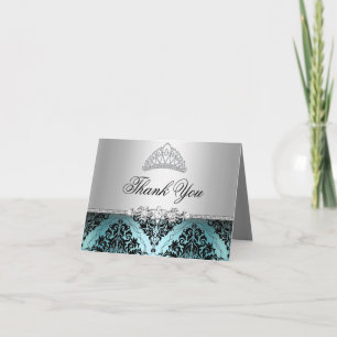 Turquoise et noire Princesse Tiara Carte de remerc