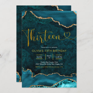 Turquoise et or Agate 13e anniversaire Invitation