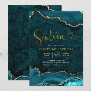 Turquoise et or Agate 16e anniversaire Invitation