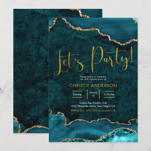Turquoise et or Agate Faisons la fête Invitation