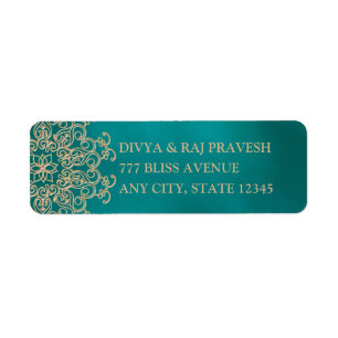 TURQUOISE ET OR INDIEN INSPIRÉ ÉTIQUETTES DE ADRES