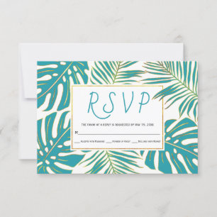 Turquoise et or tropical feuille mariage carte RSV