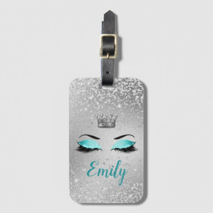 Turquoise Fabulous Glitter Eyes Luggage Tag
