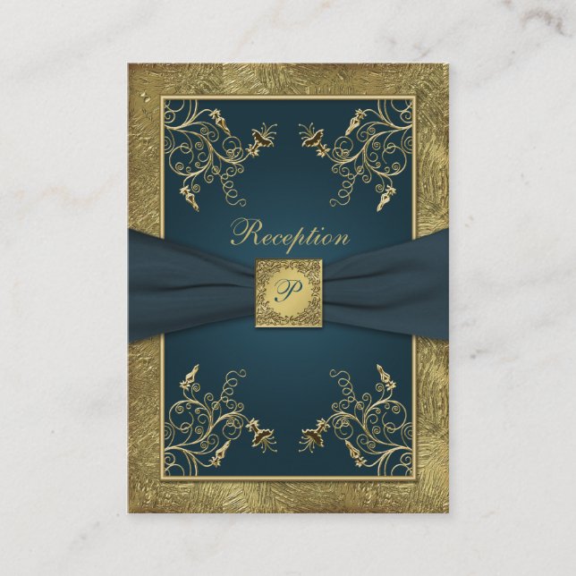 Turquoise, FAUX Gold, Mariage floral carte de boît (Devant)