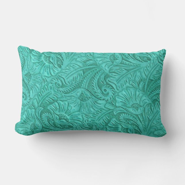 Turquoise Faux Laether Print Throw Pillow (Front)