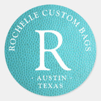 Turquoise faux leather encircled monogram