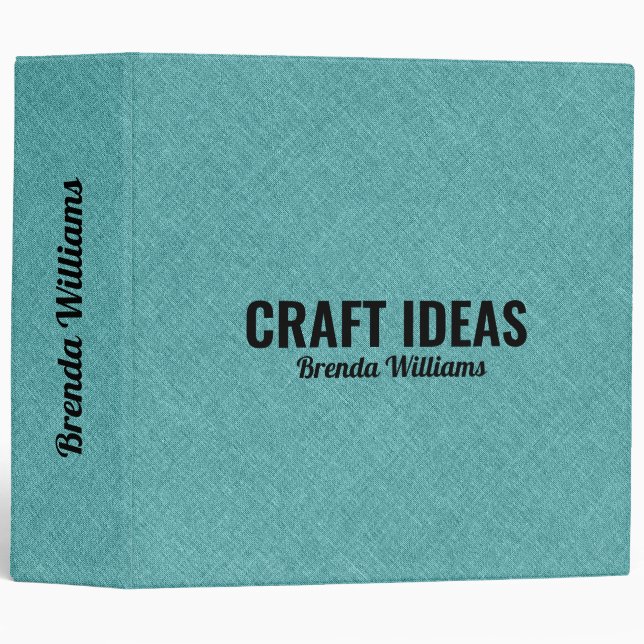 Turquoise faux linen texture 3 ring binder (Front/Spine)