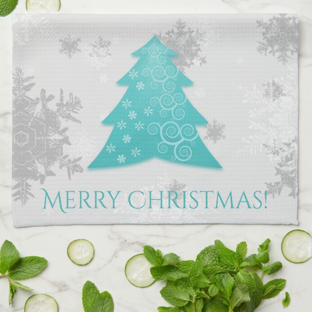 Turquoise Festif Arbre de Noël Serviette de cuisin (Plié)