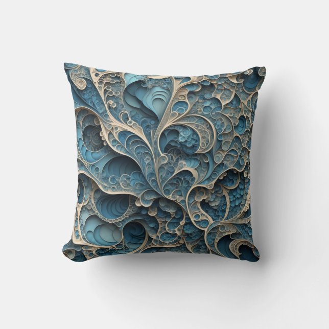 Turquoise Filigree Throw Pillow (Front)