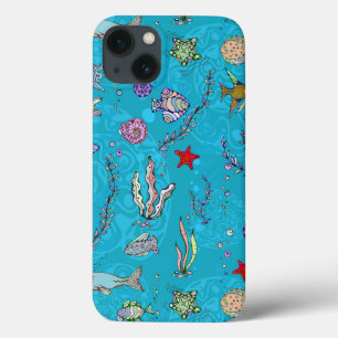 Turquoise Fish Pattern iPhone 13 Case