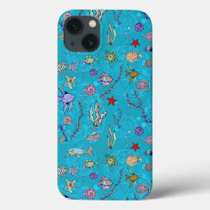 Turquoise Fish Pattern iPhone 13 Case