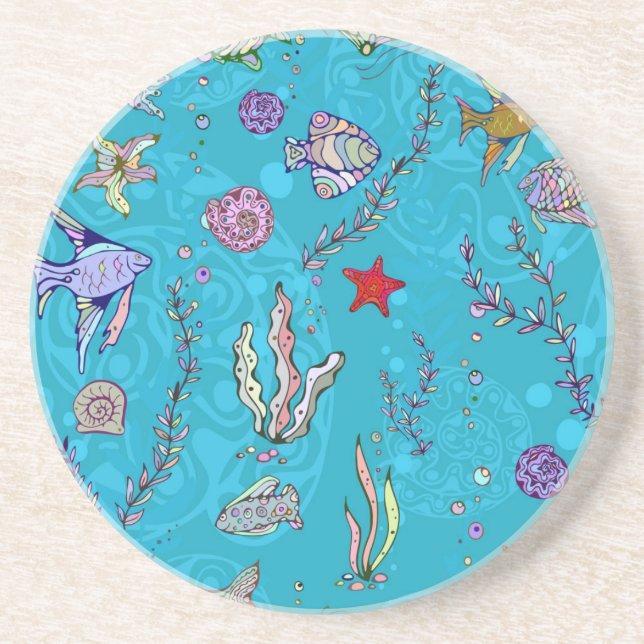 Turquoise Fish Pattern Coaster (Front)