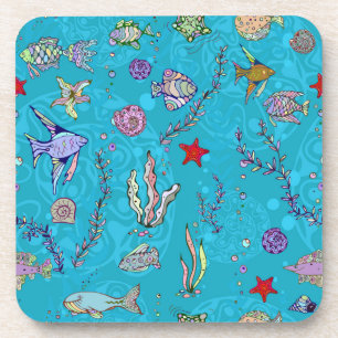 Turquoise Fish Pattern Coaster