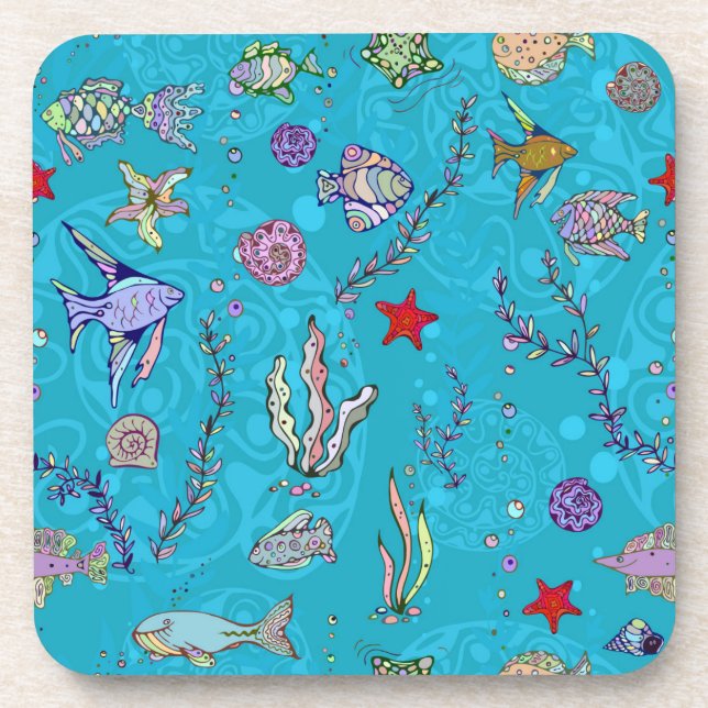 Turquoise Fish Pattern Coaster (Front)
