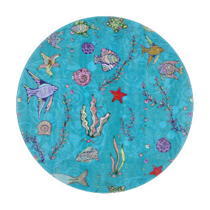 Turquoise Fish Pattern Cutting Board