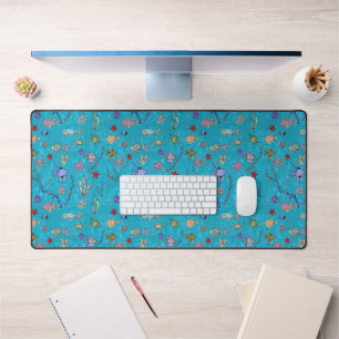 Turquoise Fish Pattern Desk Mat