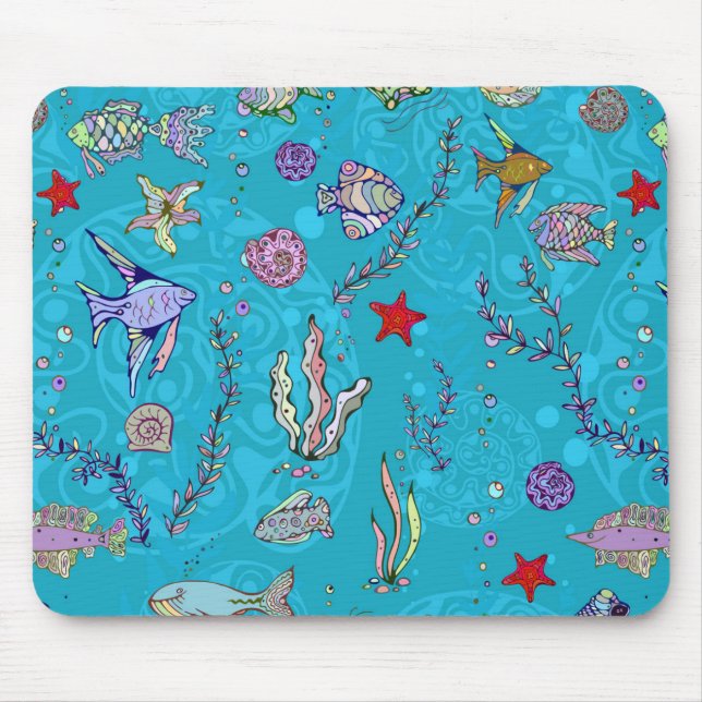 Turquoise Fish Pattern Mouse Pad (Front)