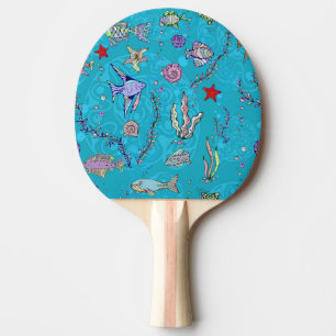 Turquoise Fish Pattern Ping Pong Paddle