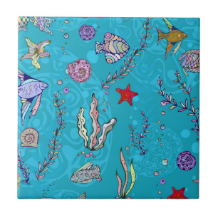Turquoise Fish Pattern Tile