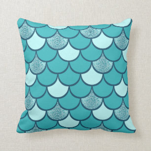 Turquoise fish scale pattern with glitter effect throw pillow