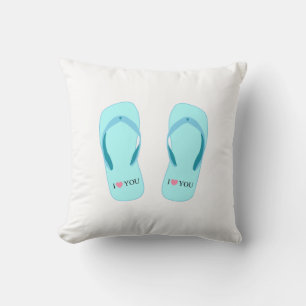 Turquoise Flip Flops Throw Pillow