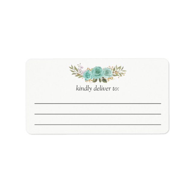Turquoise Floral Blue Roses Large Write-On Address Label (Front)