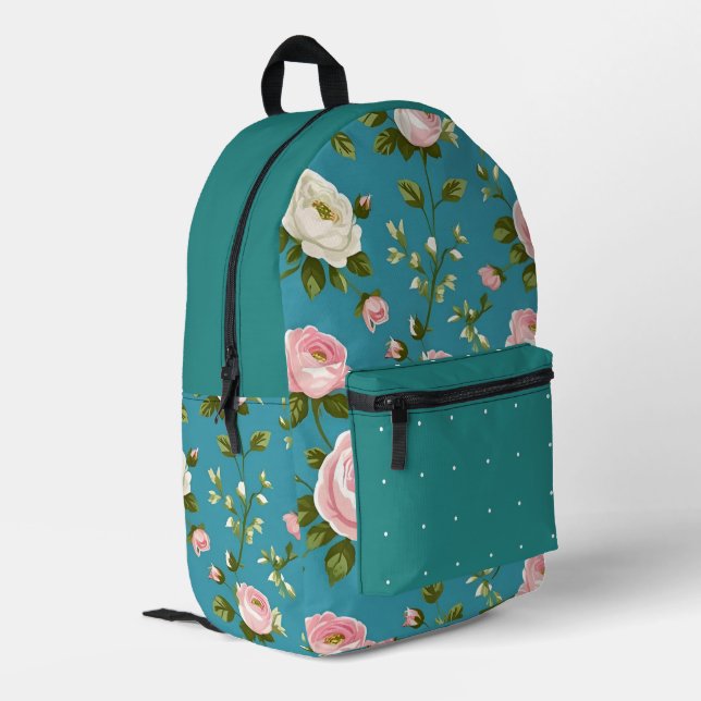 Turquoise Floral Cut & Sew Bag – Stylish Backpack  (Back Corner Left)